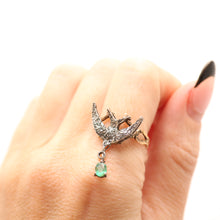 Load image into Gallery viewer, 12k Diamond Emerald Swallow Ring
