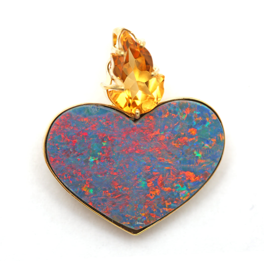 14k Flaming Wild Heart Opal Pendant