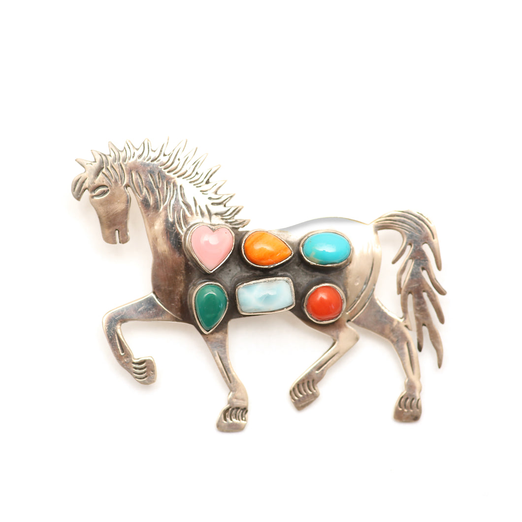 Navajo Sterling Multigem Horse Pendant