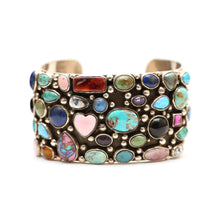 Load image into Gallery viewer, Navajo Sterling MultiStone Cluster Cuff Bracelet
