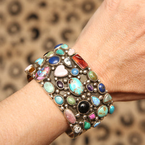 Navajo Sterling MultiStone Cluster Cuff Bracelet