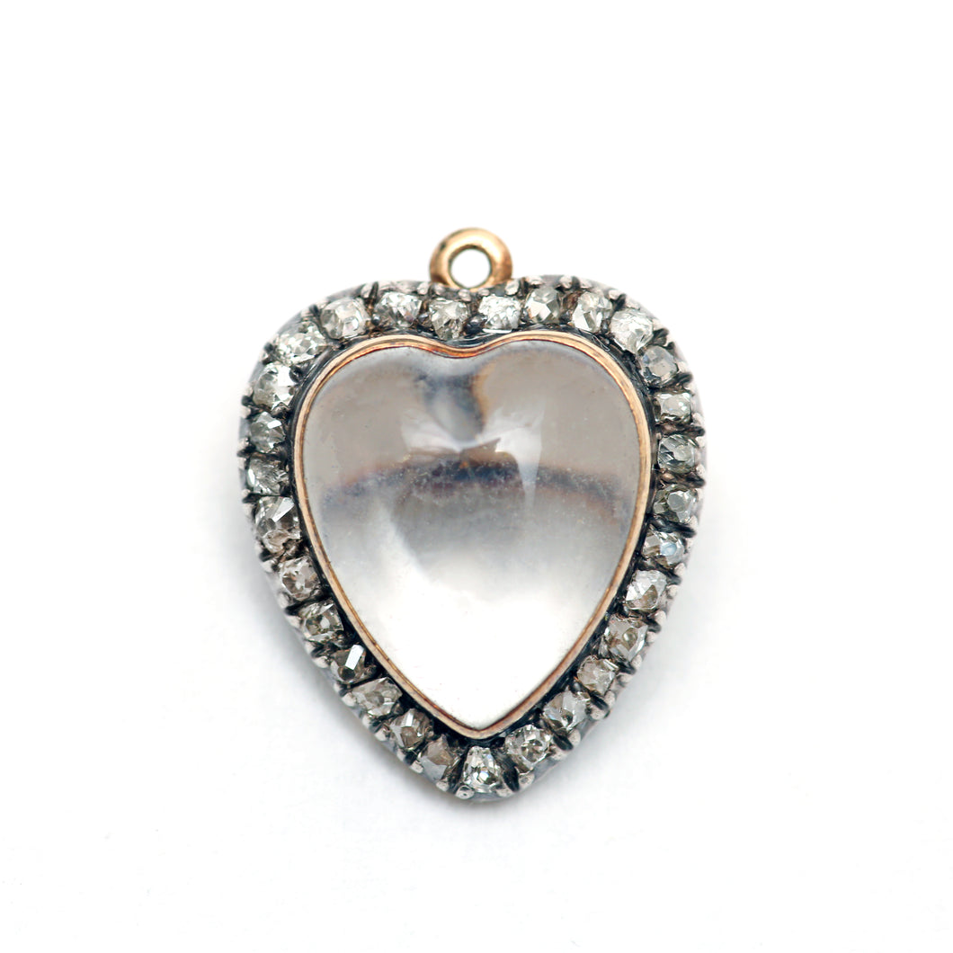 14k Victorian Diamond Rock Crystal Heart Locket