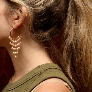 14k Pink Pearl Chandelier Hoop Earrings