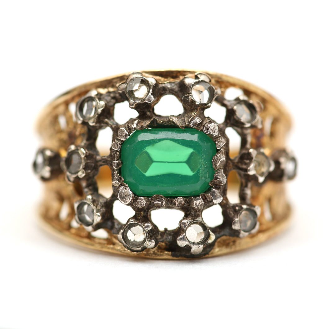 Emerald Rose Cut Diamond Ring