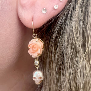 14k Diamond Coral Skull Earrings