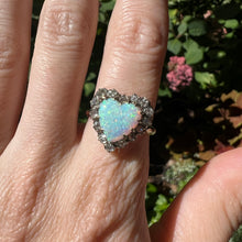 Load image into Gallery viewer, SOLD TO J****18k Old Cut Diamond Opal Heart Ring
