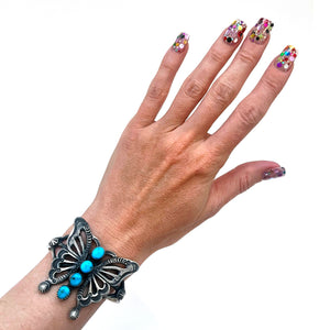 Sterling Turquoise Navajo Butterfly Cuff Bracelet