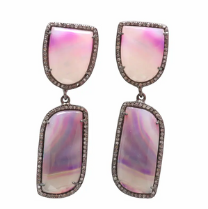 Pink Agate Diamond Earrings