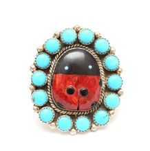 Laden Sie das Bild in den Galerie-Viewer, Zuni Sterling Turquoise Coral Ladybug Ring
