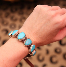 Load image into Gallery viewer, Navajo Kingman Turquoise Leather Bracelet
