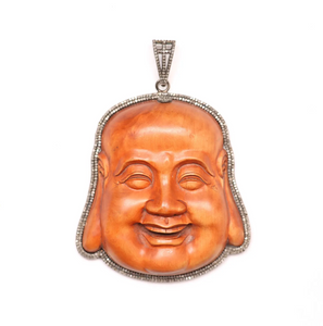 Giant Sterling Diamond Wooden Buddha Pendant