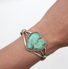 Load image into Gallery viewer, Navajo Sterling Turquoise Heart Cuff Bracelet
