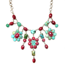 Laden Sie das Bild in den Galerie-Viewer, Sterling Turquoise and Ruby Bib Necklace
