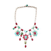 Laden Sie das Bild in den Galerie-Viewer, Sterling Turquoise and Ruby Bib Necklace
