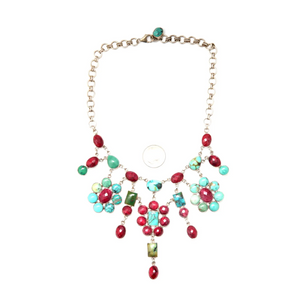 Sterling Turquoise and Ruby Bib Necklace