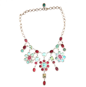 Sterling Turquoise and Ruby Bib Necklace