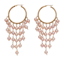 Charger l&#39;image dans la galerie, 14k Pink Pearl Chandelier Hoop Earrings

