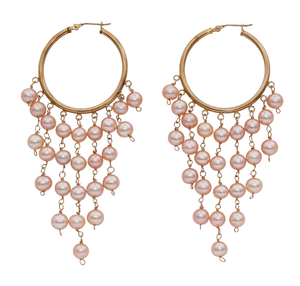14k Pink Pearl Chandelier Hoop Earrings