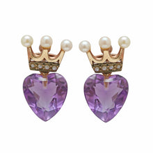 Load image into Gallery viewer, Amethyst Crowned Heart Earrings
