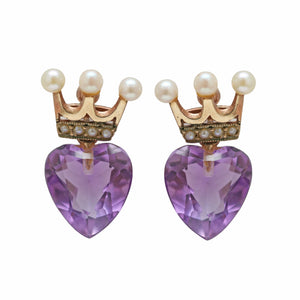 Amethyst Crowned Heart Earrings