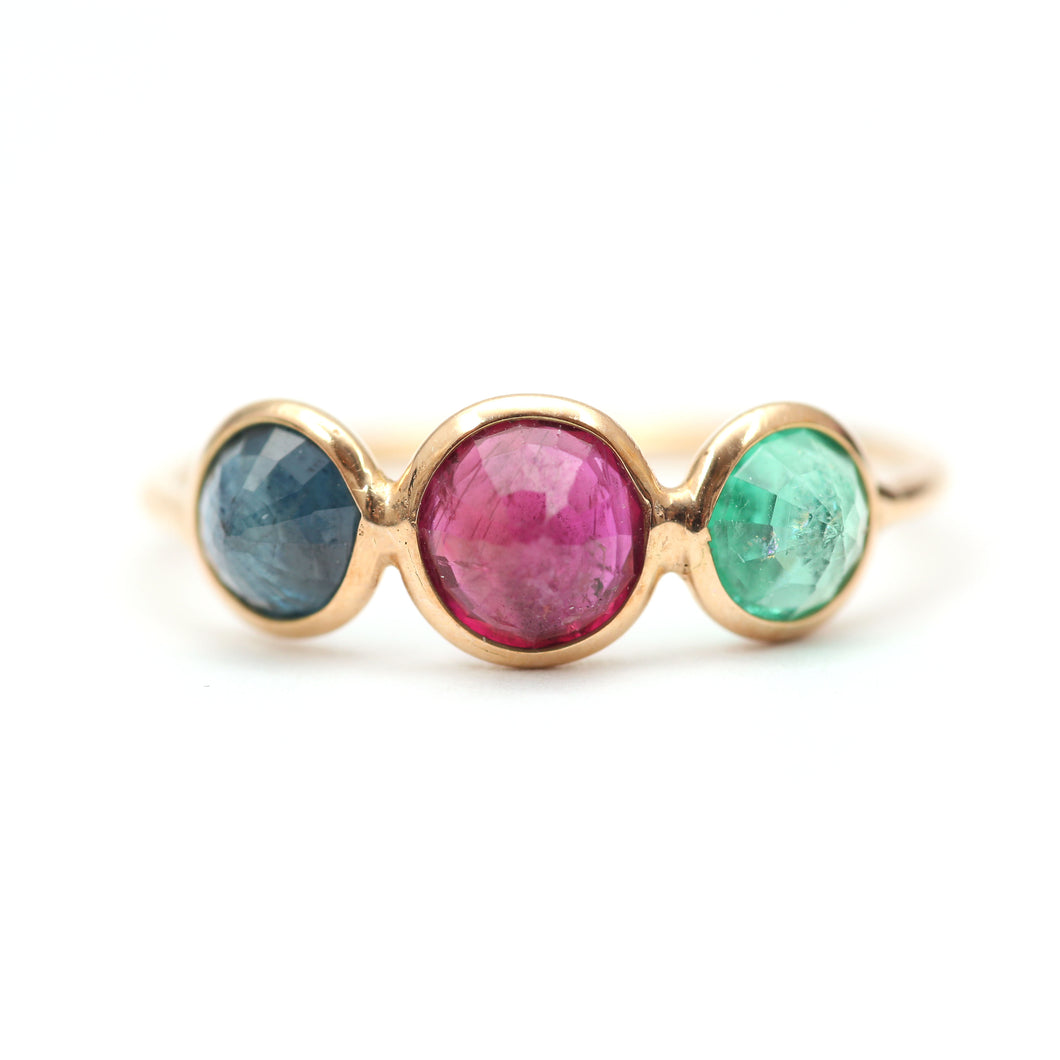 14k Emerald Ruby Sapphire Ring
