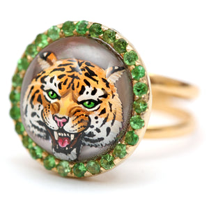 14k Crystal Tiger Ring
