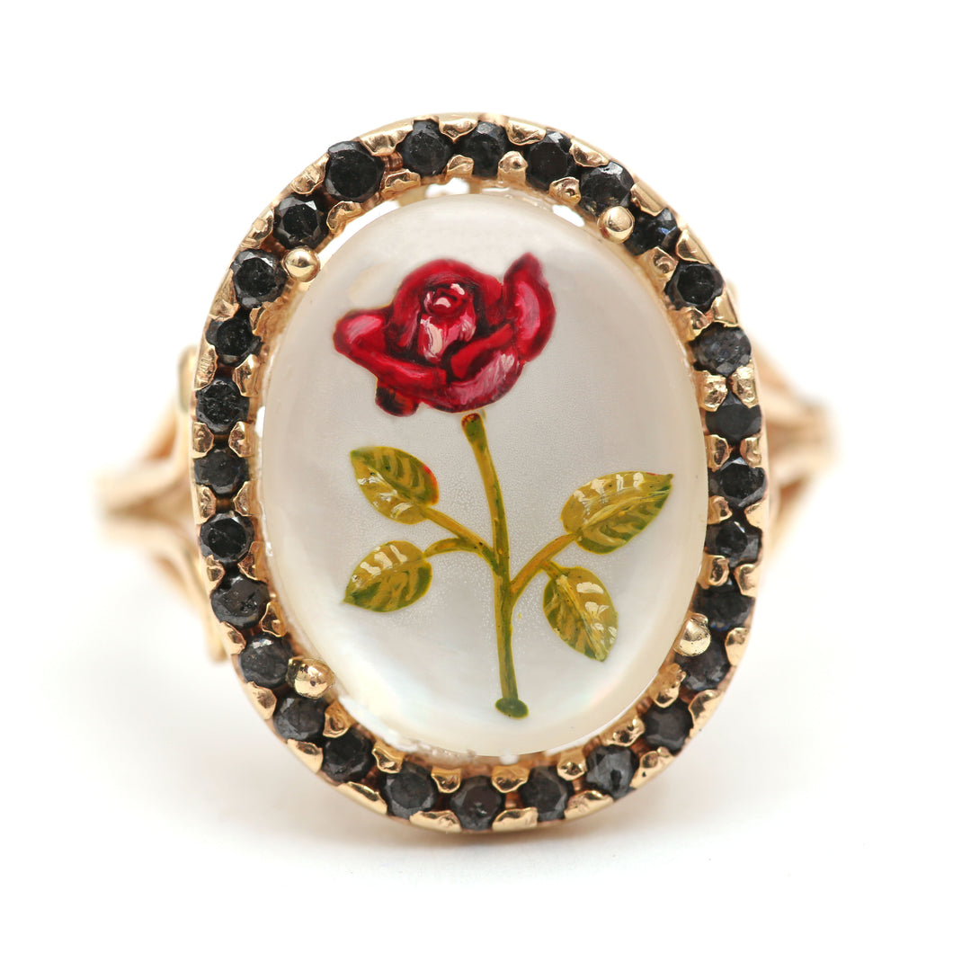 14k Black Diamond Rose Ring