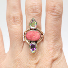 Load image into Gallery viewer, Sterling Fairy Queen Druzy Ring w/ Mystic Quartz
