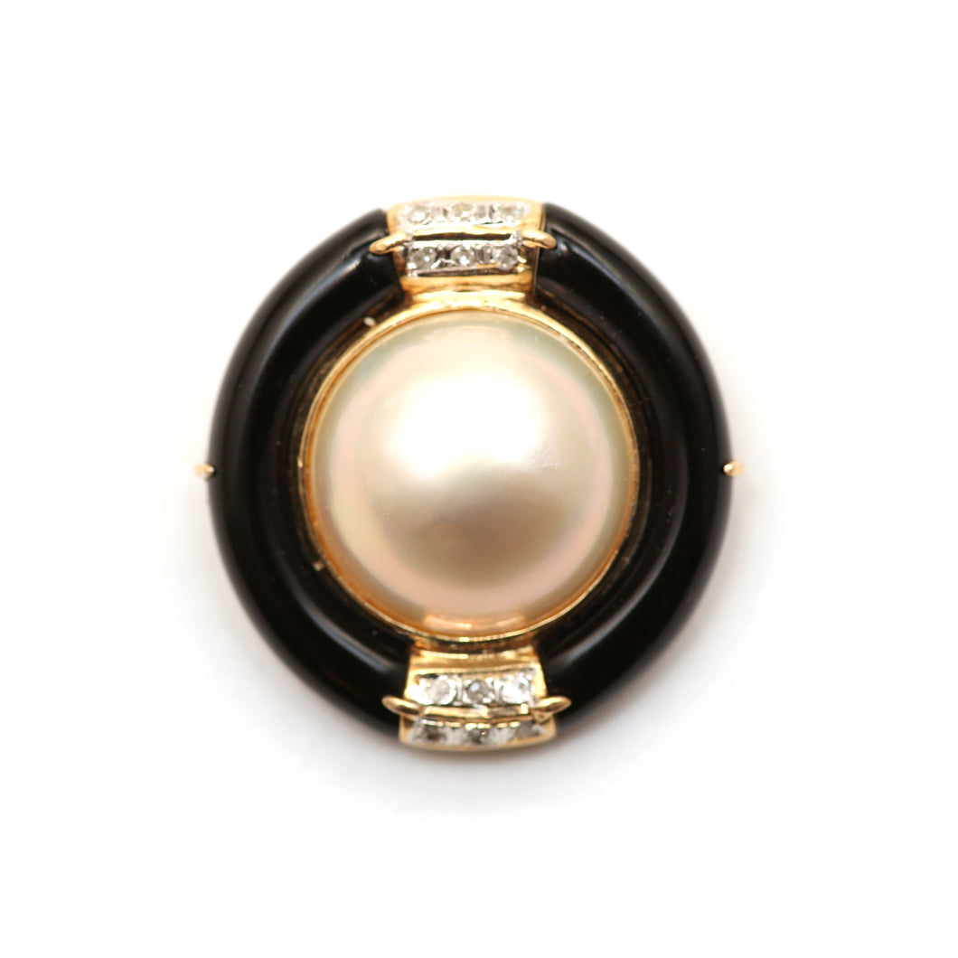 14k Diamond Onyx Mabe Pearl Pendant