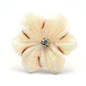 14k Carved Australian Opal Flower Ring