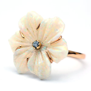 14k Carved Australian Opal Flower Ring