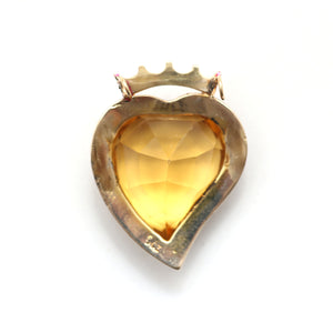 Large 9K Crowned Citrine Heart Pendant