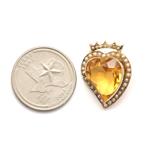 Large 9K Crowned Citrine Heart Pendant