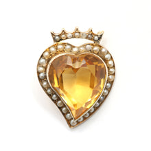 Load image into Gallery viewer, Large 9K Crowned Citrine Heart Pendant
