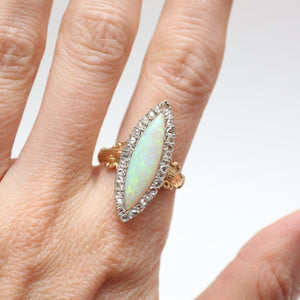 18k Diamond Opal Navette Ring