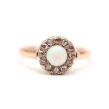 Load image into Gallery viewer, 18k Victorian Opal Diamond Halo Ring
