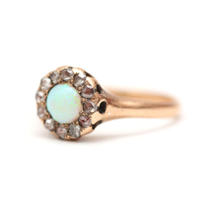 18k Victorian Opal Diamond Halo Ring