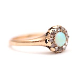 18k Victorian Opal Diamond Halo Ring