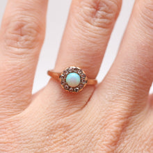 Load image into Gallery viewer, 18k Victorian Opal Diamond Halo Ring
