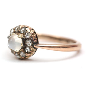9k Victorian Diamond Moonstone Bullet Ring