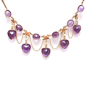 15k Victorian Amethyst Heart Festoon Necklace
