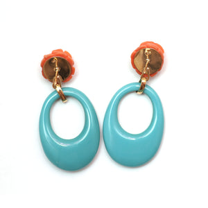 14k Coral Turquoise Earrings