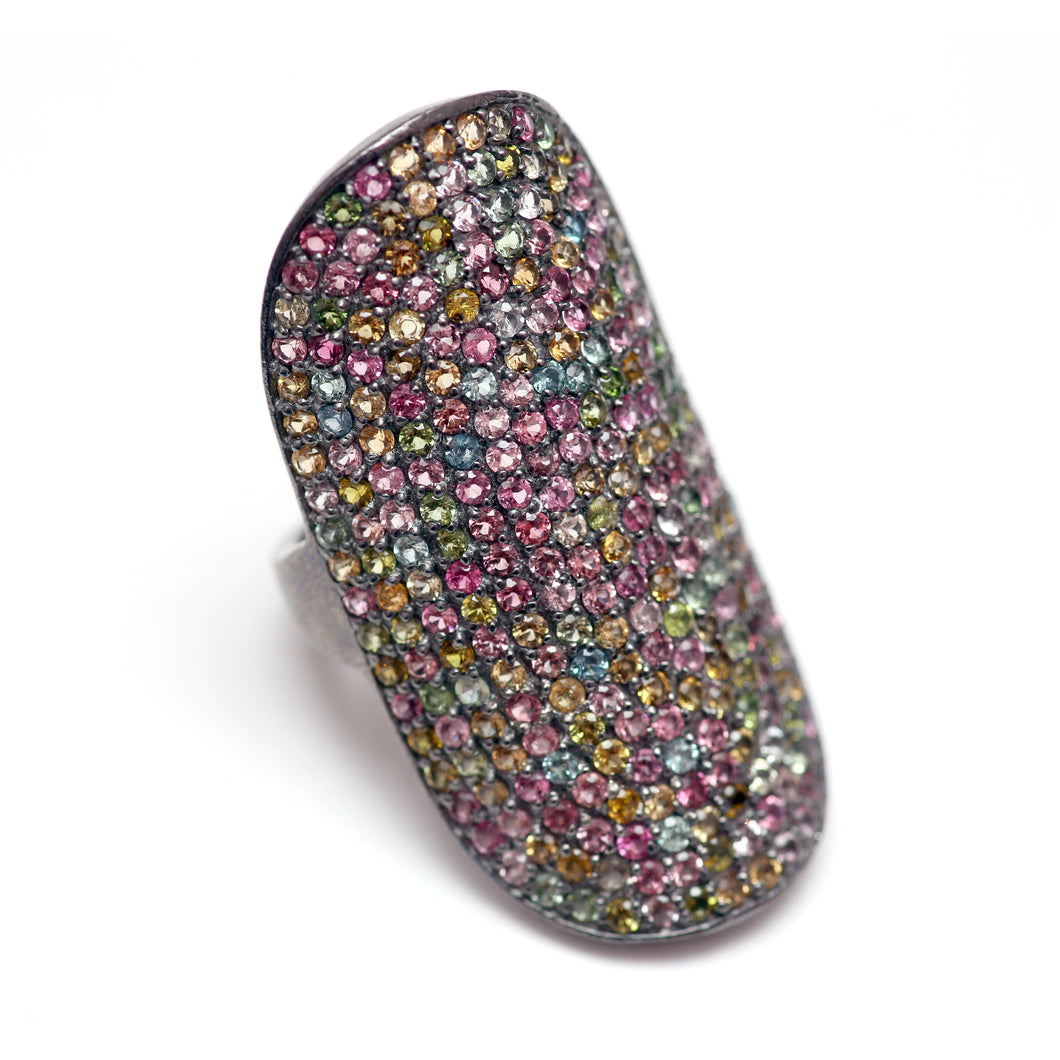 Rainbow Tourmaline Shield Ring