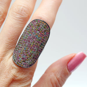 Rainbow Tourmaline Shield Ring