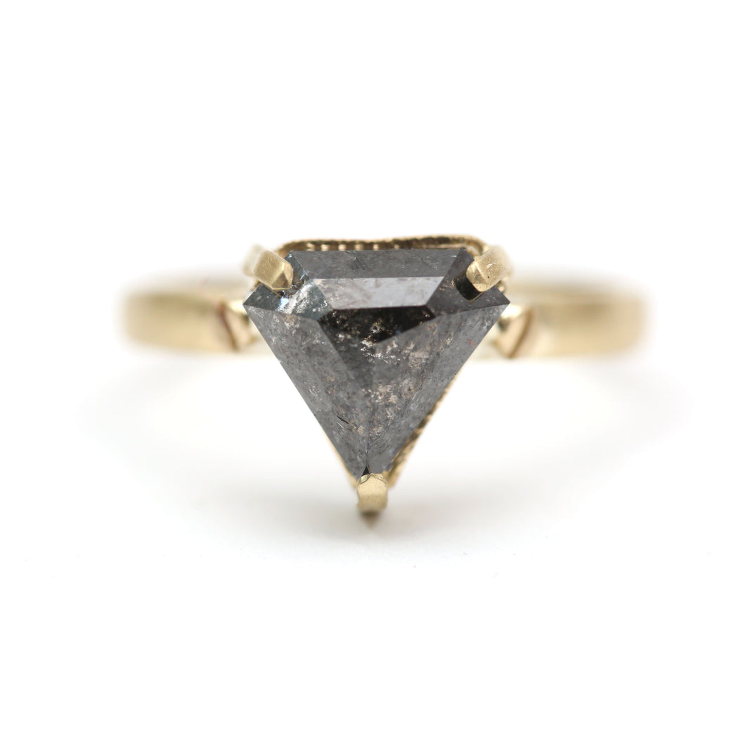 14k Black Diamond Shield Ring