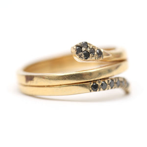 14k Black Diamond Snake Ring