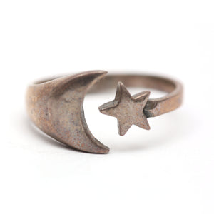 Sterling Moon Star Cuff Ring