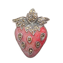 Load image into Gallery viewer, Sterling Marcasite Strawberry Brooch

