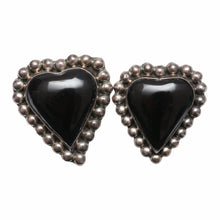 Load image into Gallery viewer, Large Sterling Onyx Heart Earrings
