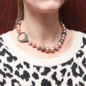 Rainbow Tourmaline Pink Pearl Necklace